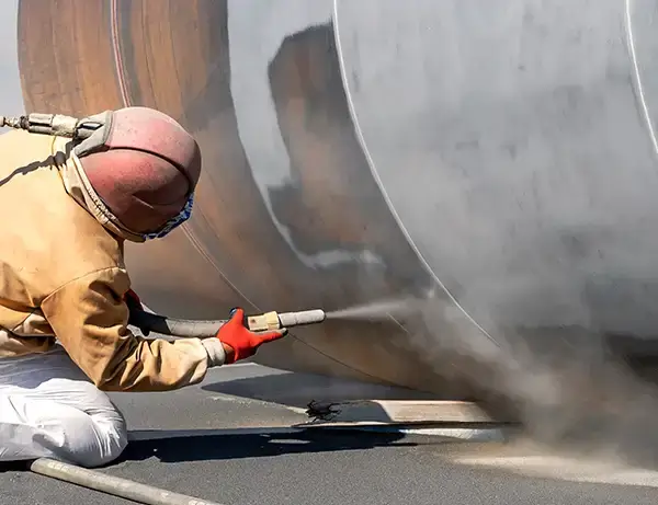 IUPAT WV Painters Union Apprentice painting large pipe with paint sprayer