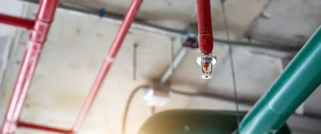 Fire sprinkler systems in a warehouse.