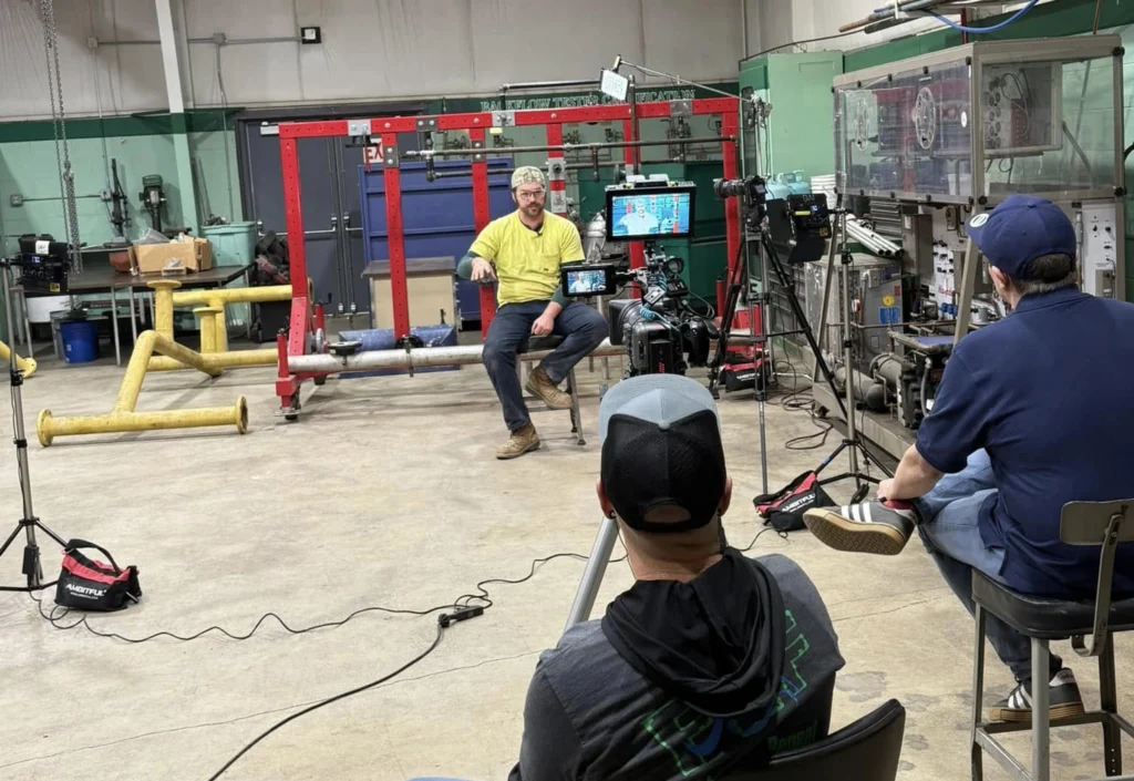 West Virginia Building Trades members filming apprenticeship recruitment videos.