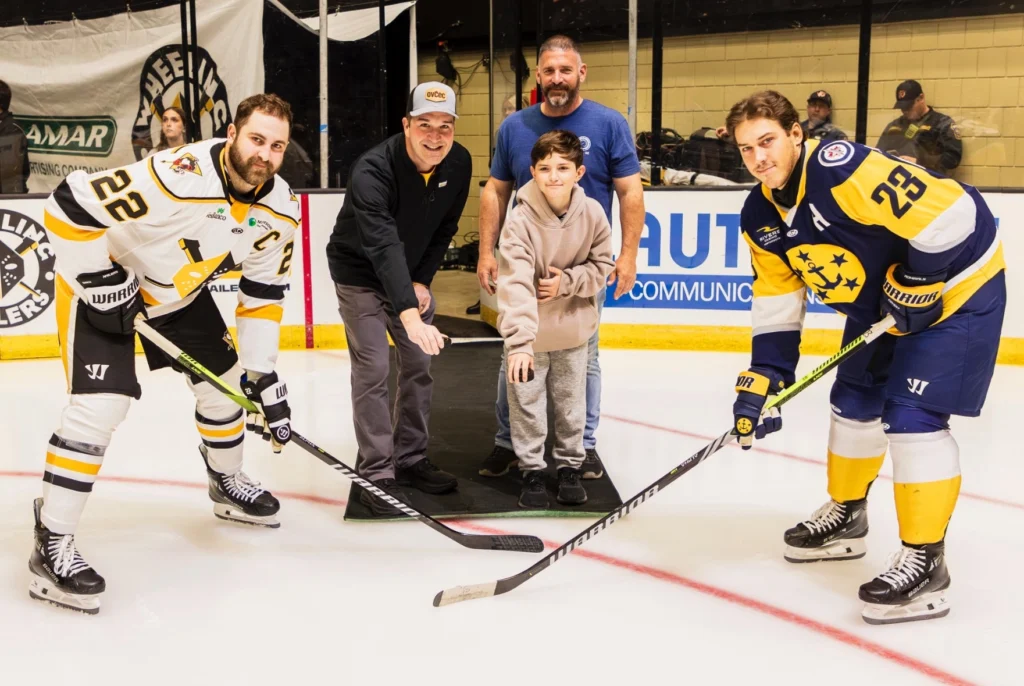 Upper Ohio Valley Building Trades on the ice at a Wheeling Nailers Union Appreciation Night event
